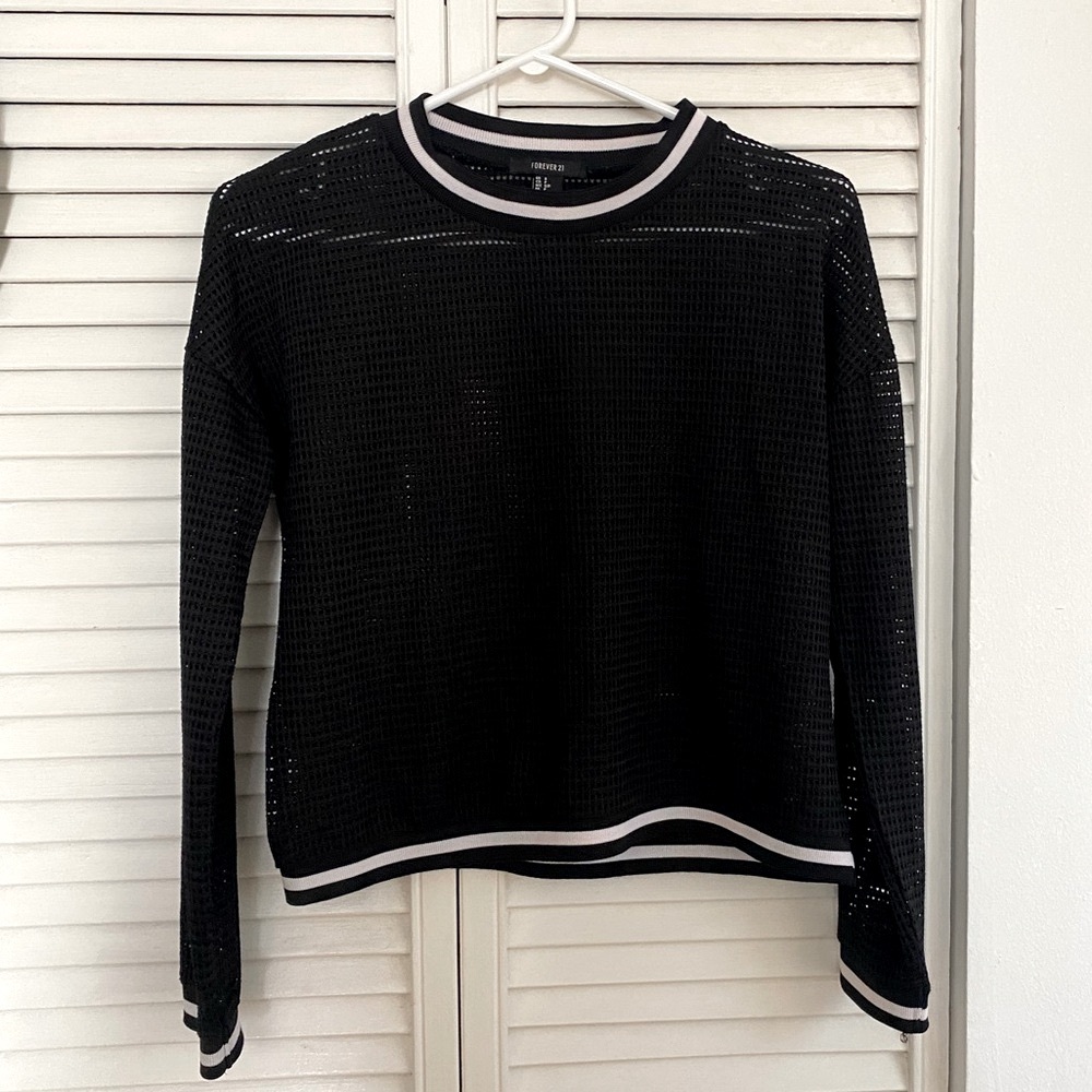 Black Mesh Long Sleeve Top